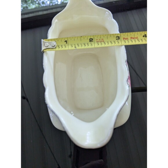 Vintage Canarytone Gravy Boat Cherry Blossoms Unmarked Silver Trim Porcelain - Picture 14 of 14